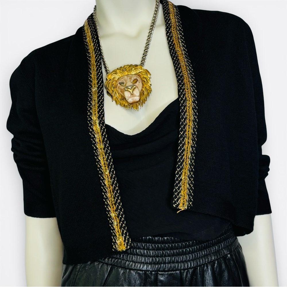 Vintage 1950’s Bermuda Originals Black Knit Cropped Cardigan with Gold Trim S‎